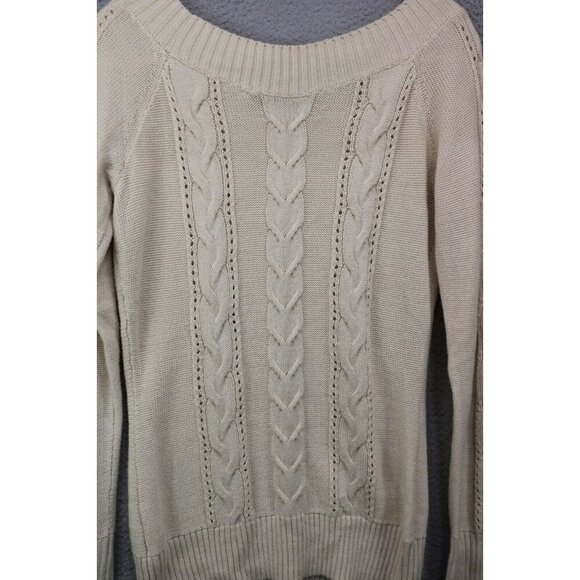 Guess Long Sleeve Off the Shoulder Cable Knit Sweater-Size Large - Picture 9 of 10